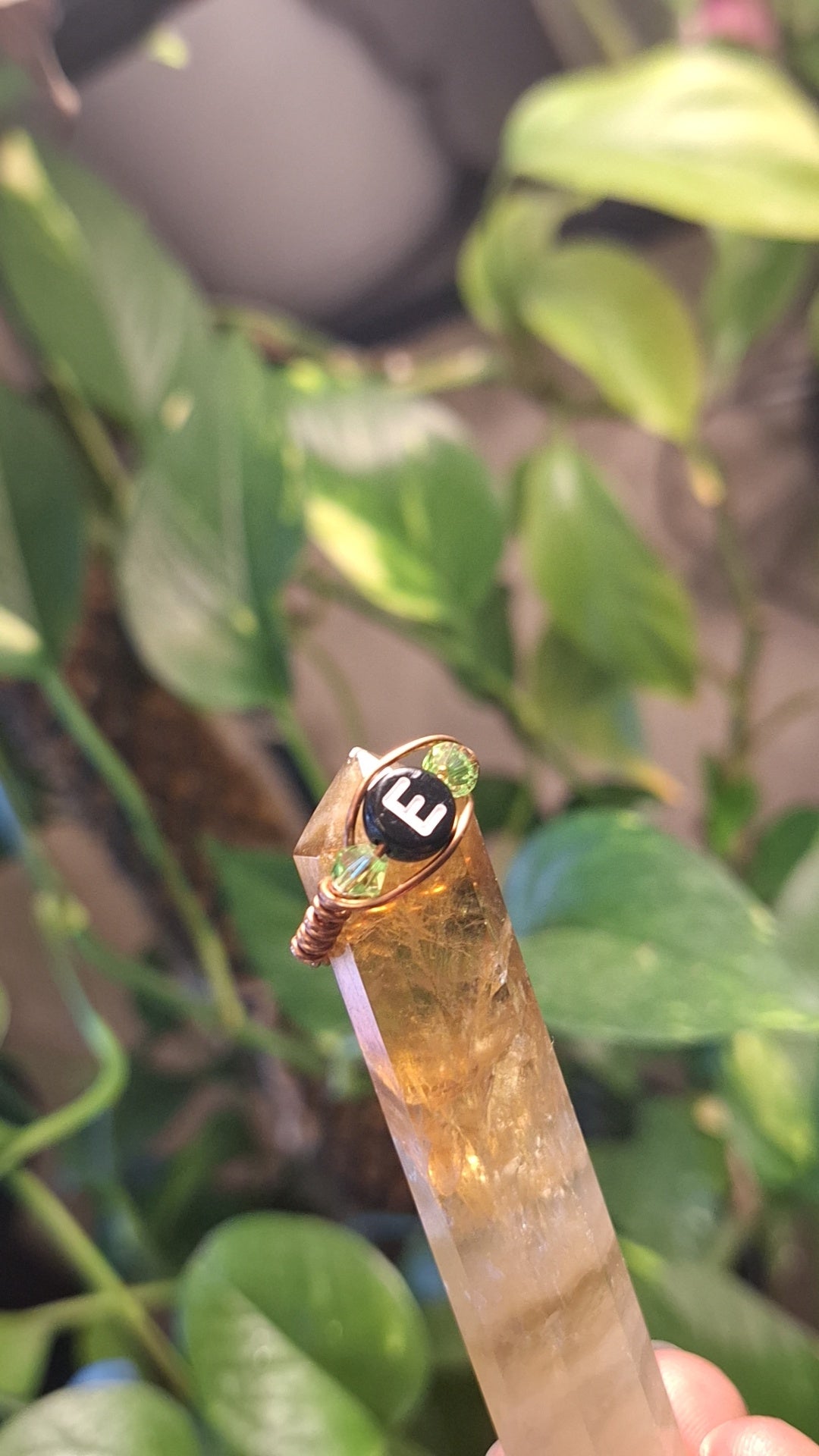 Alphabet "E" Aadjustable Ring Green