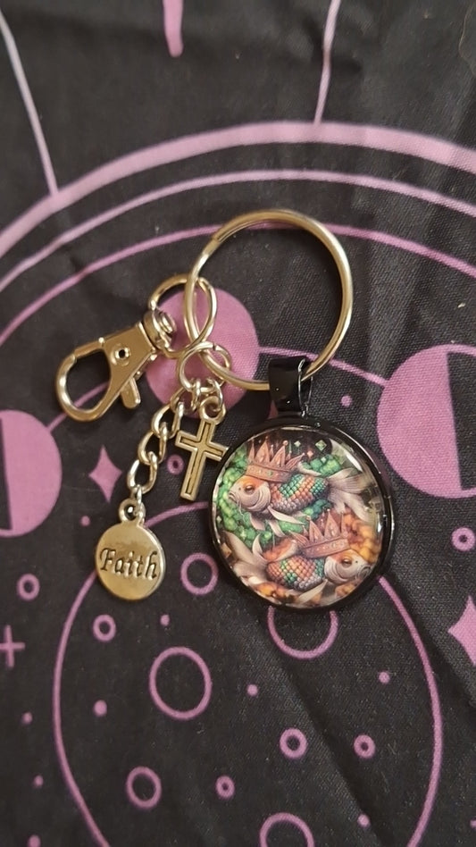 Pisces Brown Green Bezel Keychain