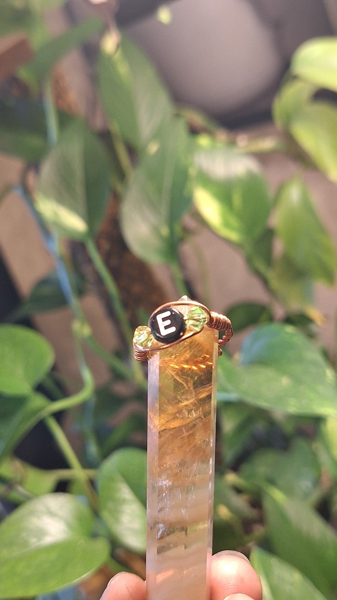 Alphabet "E" Aadjustable Ring Green