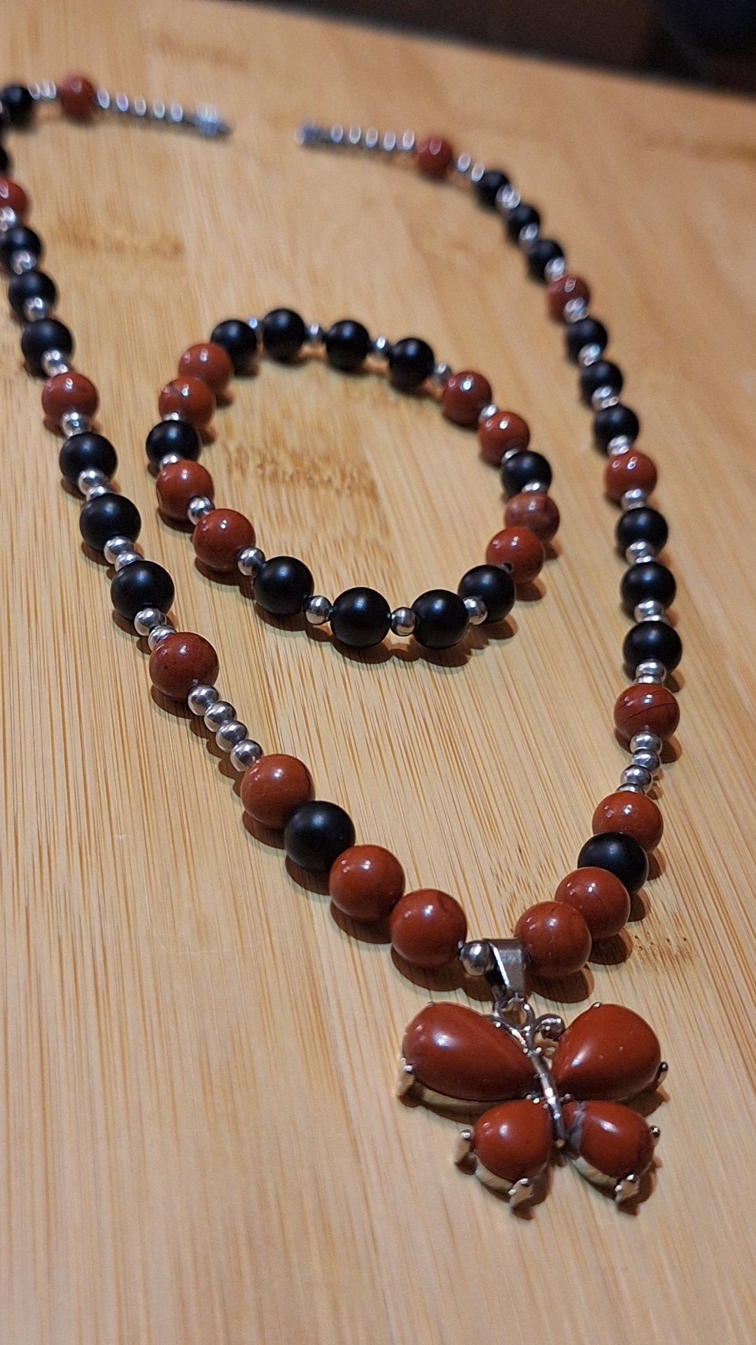 Jasper Butterfly Onyx 2Pc Set With Matching Bracelet