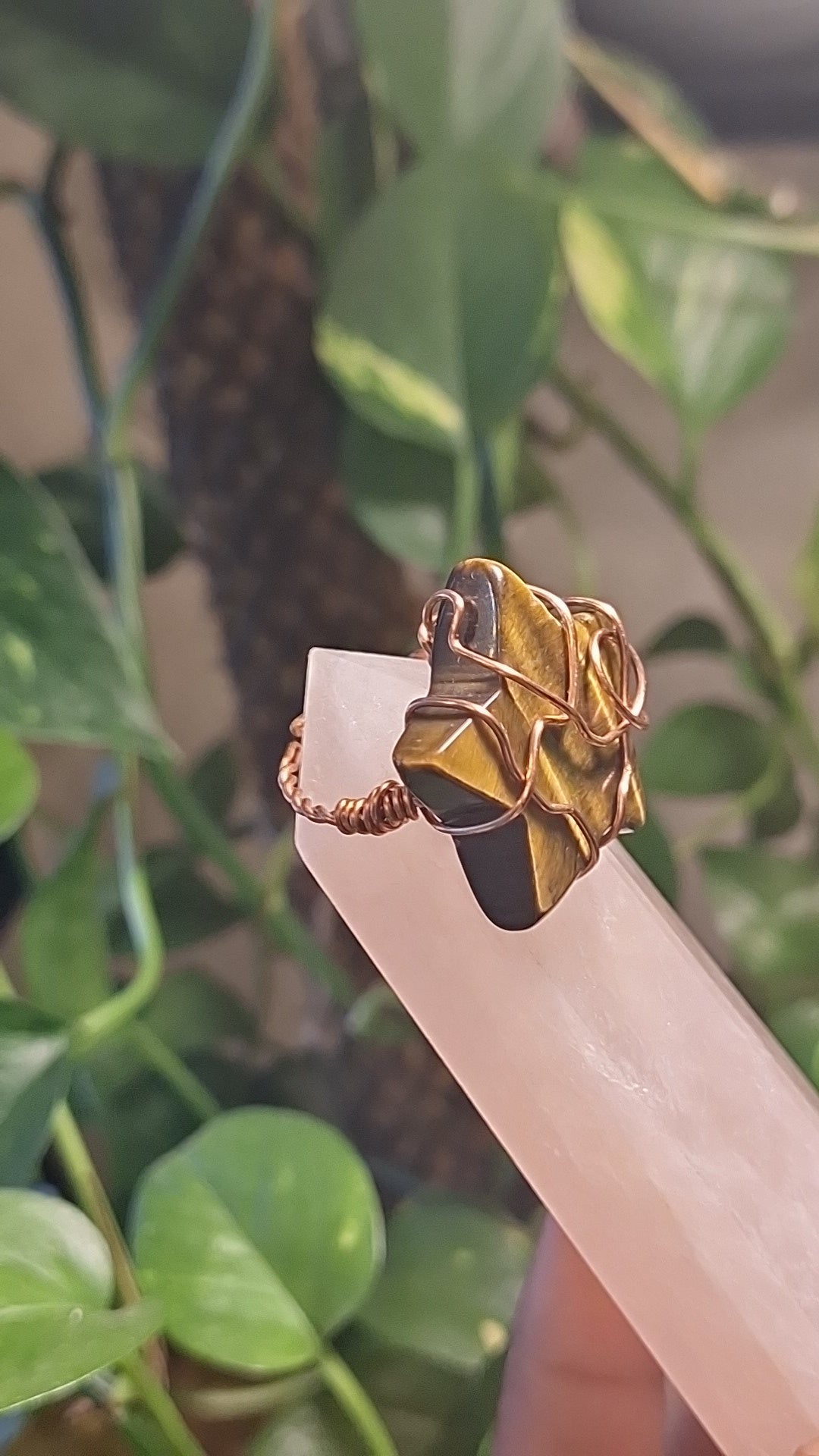 Tiger Eye Star Adjustable Copper Ring