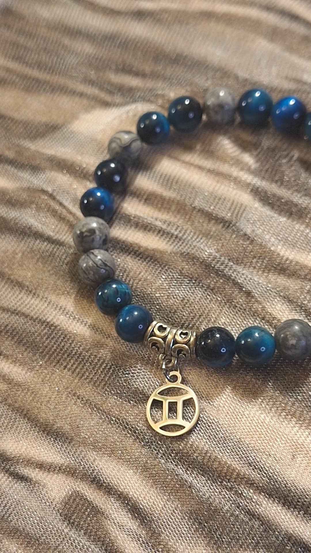 Gemini Aquamarine and MapJasper Stretch Bracelet