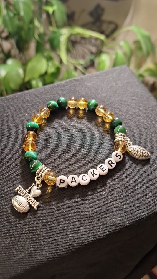 Packers Letter Green Citrine Stretch Bracelet