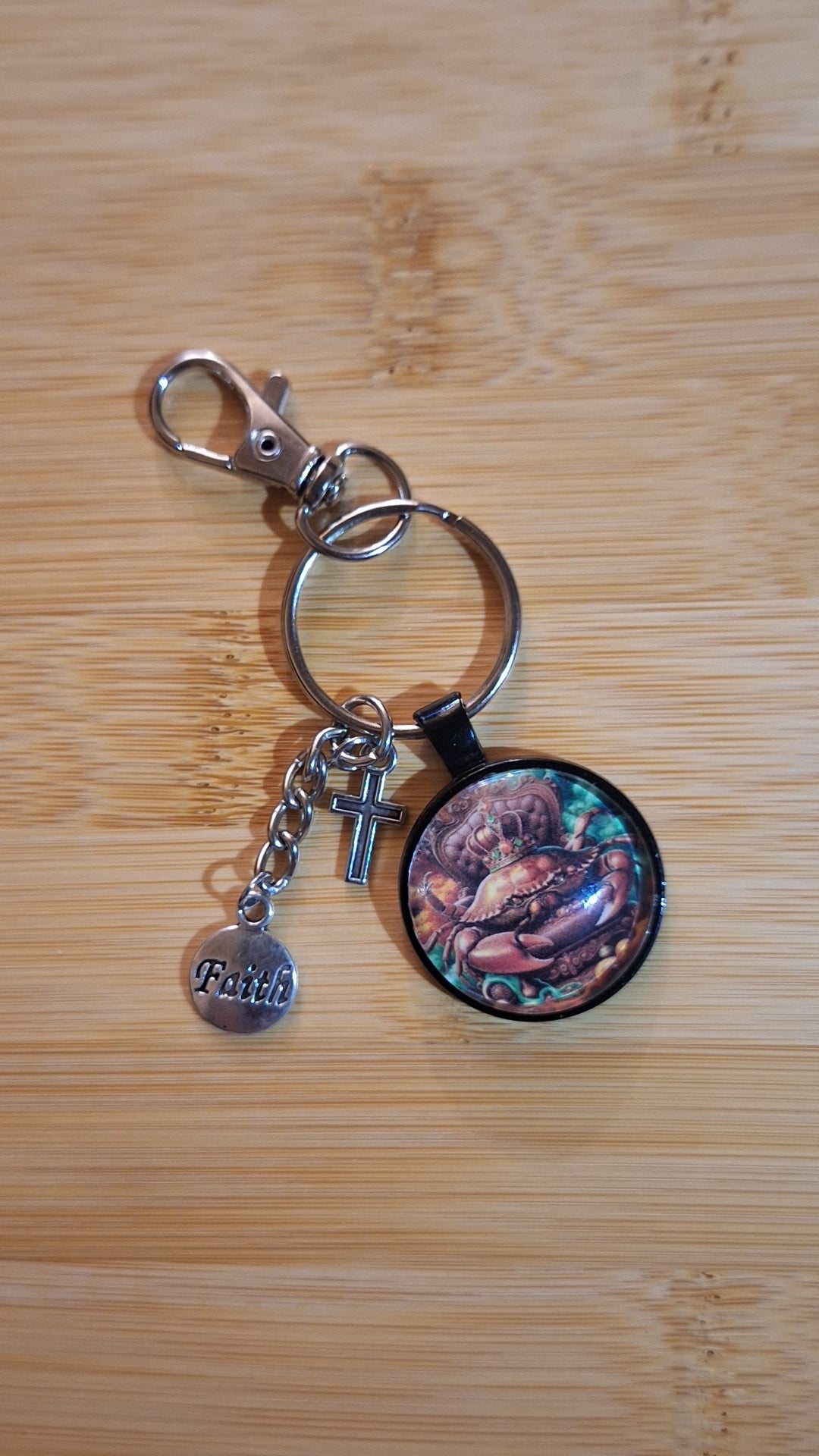 Cancer Brown Green Bezel Keychain