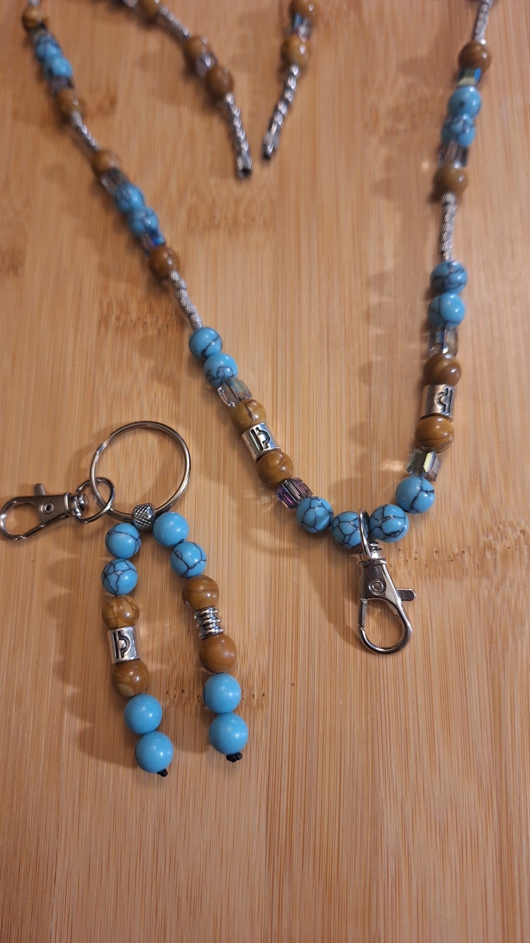 Libra Turquoise Wood Jasper Lanyard and Keybead 2pc Set