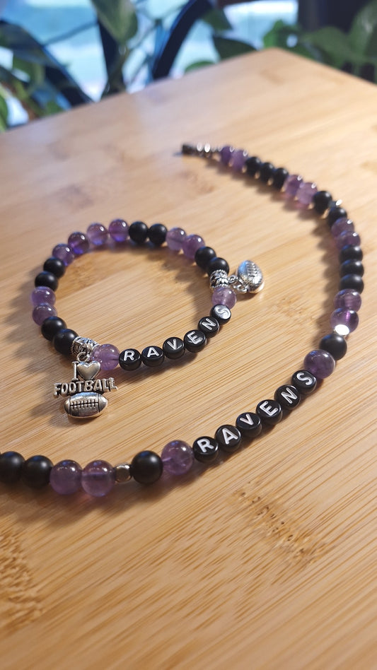 Ravens 2Pc Choker Necklace Stretch Bracelet Set - Amethyst