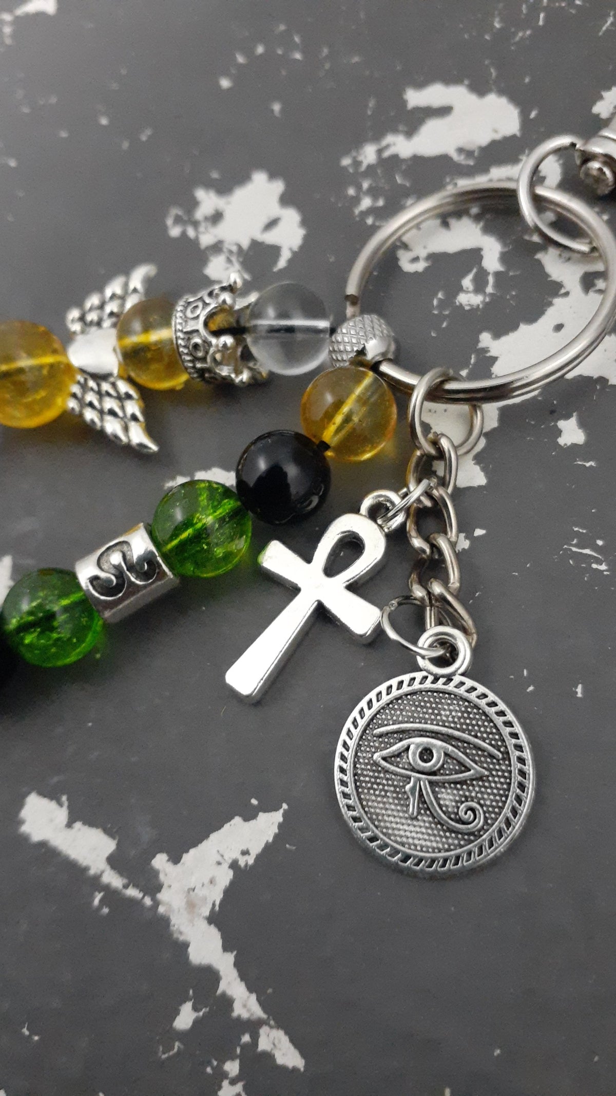 Leo Citrine Guardian Double Strand Keybeads With Charms Peridot Obsidian