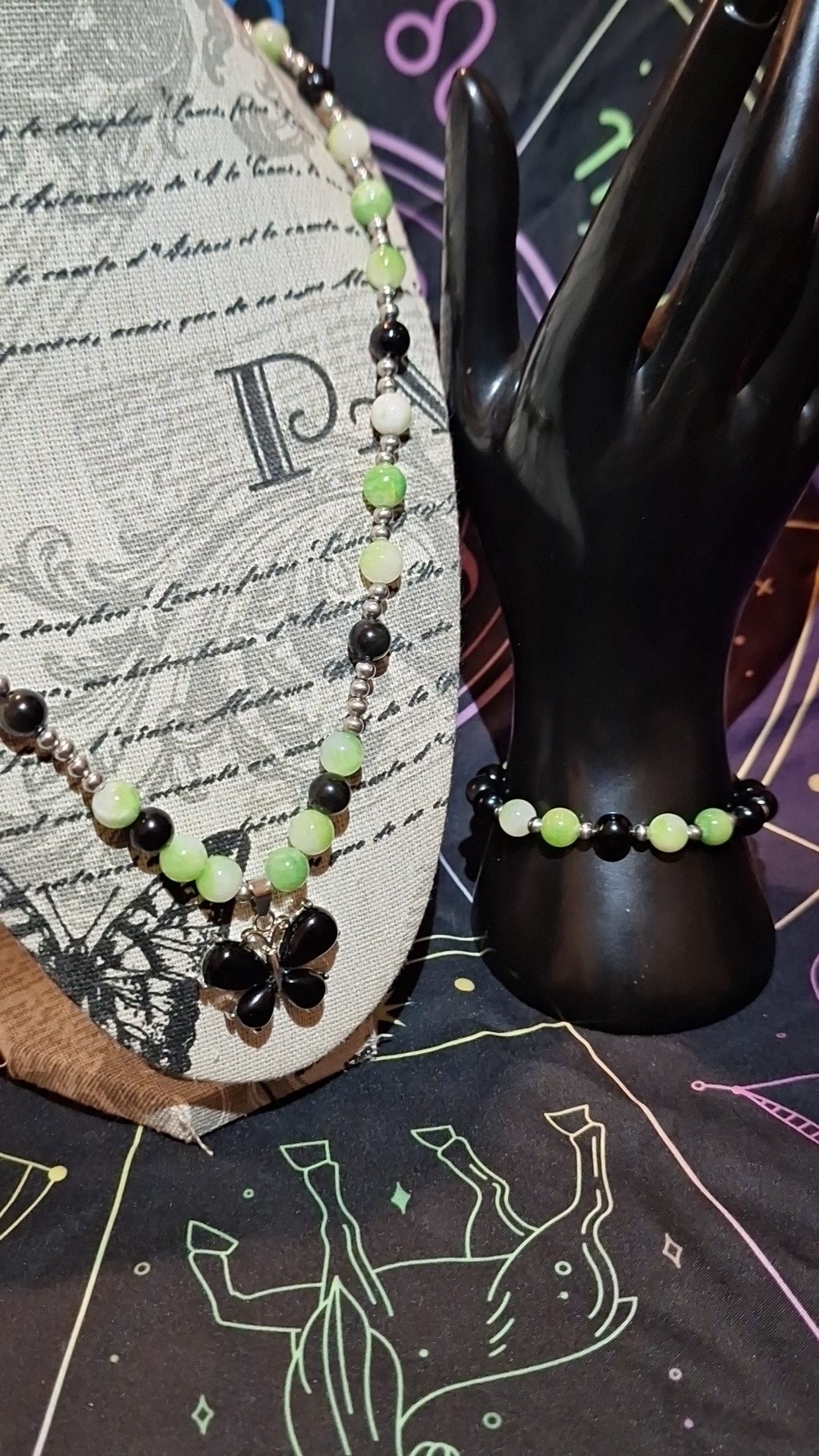 Obsidian Butterfly Jade 2pc Set With Matching Stretch Bracelet