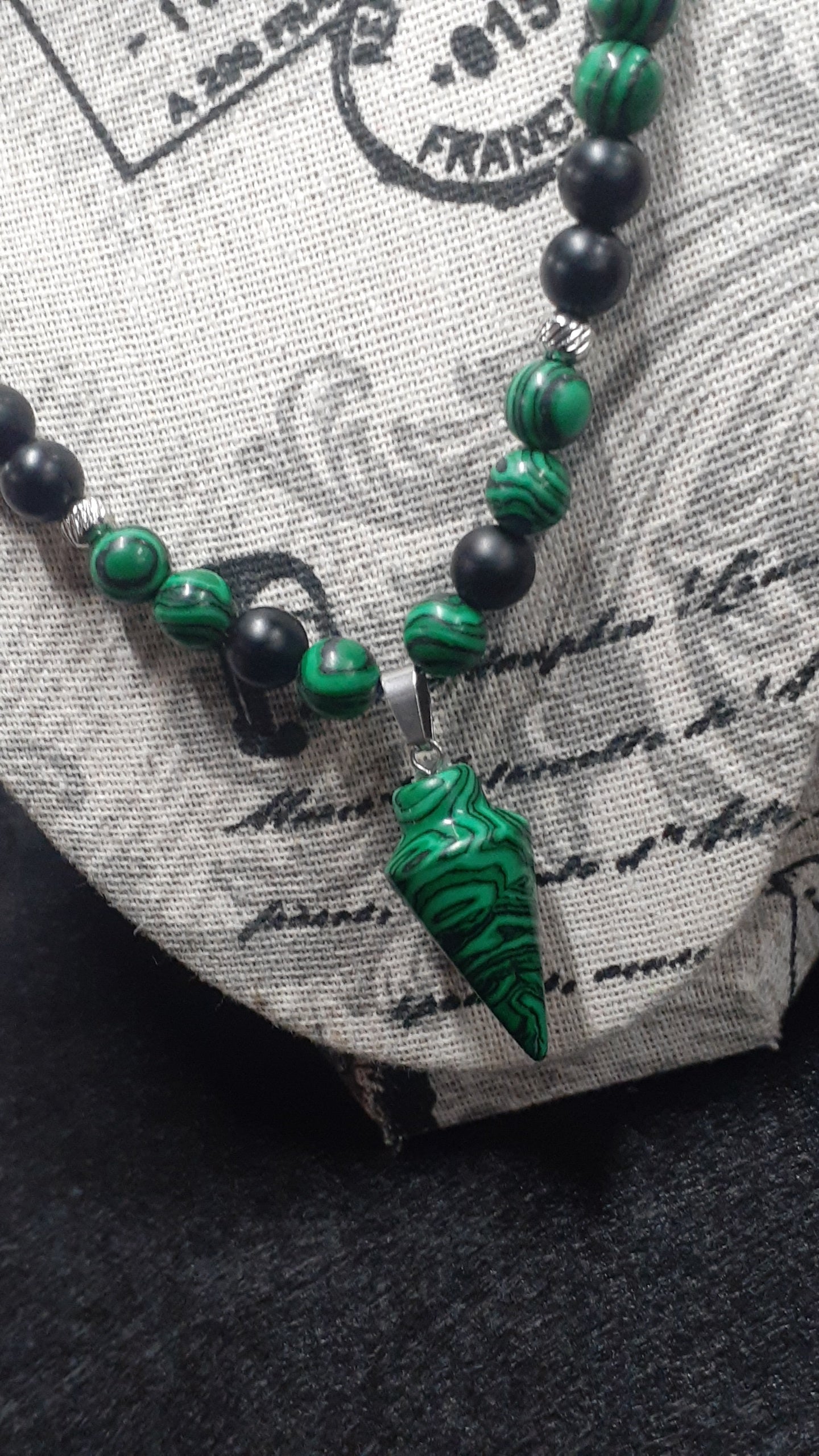 Malachite Arrowhead Necklace Set 10in With Kids Bracelet