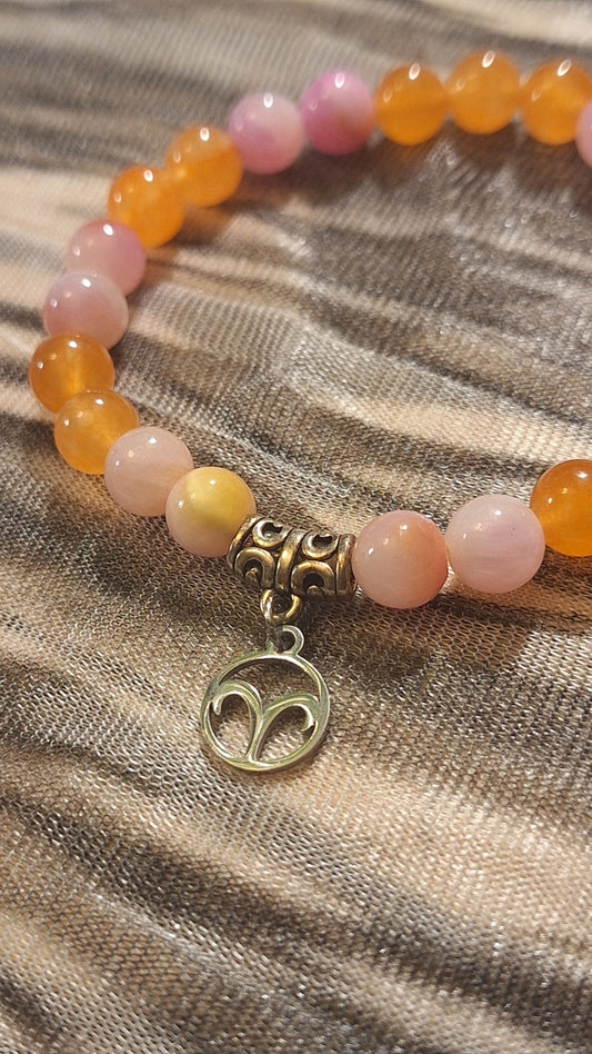 Aries Orange Pink/Yellow Jade Stretch Bracelet