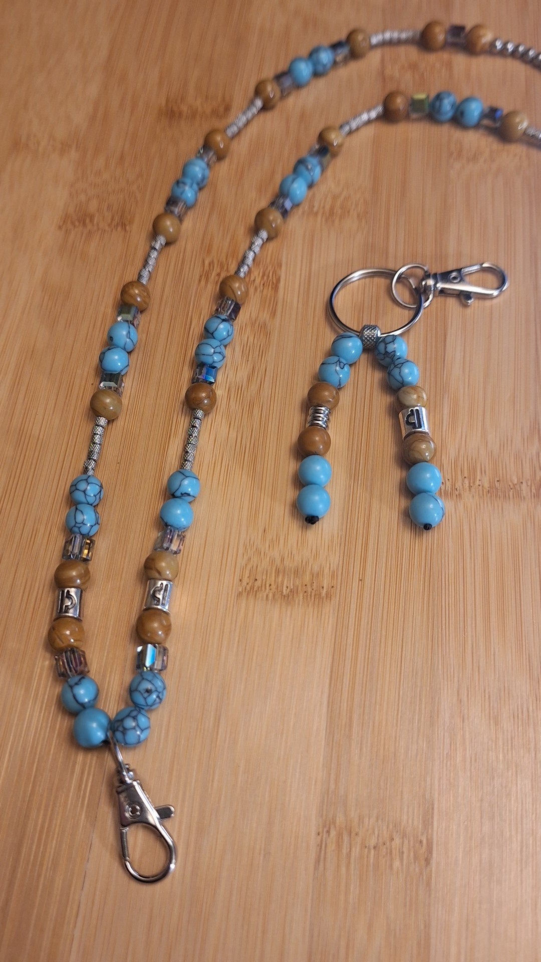 Libra Turquoise Wood Jasper Lanyard and Keybead 2pc Set