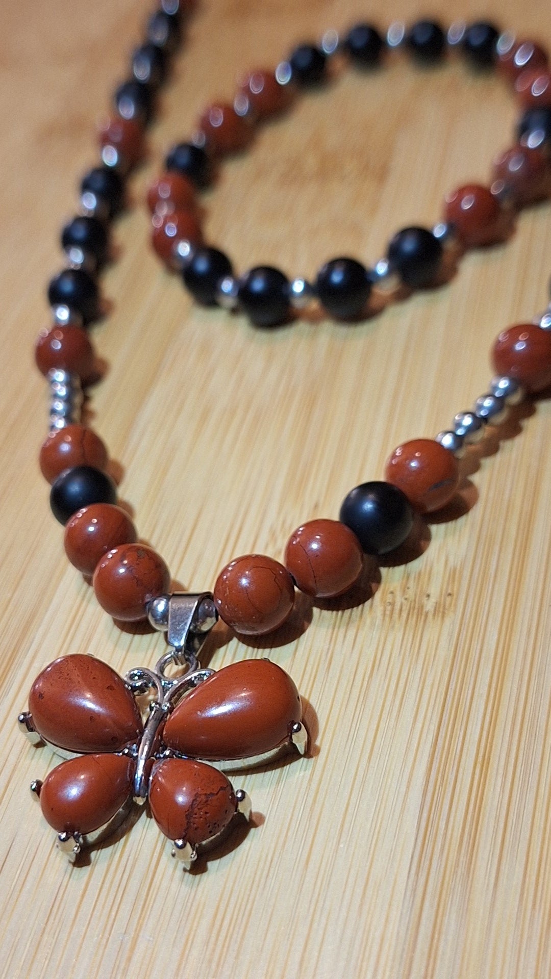 Jasper Butterfly Onyx 2Pc Set With Matching Bracelet