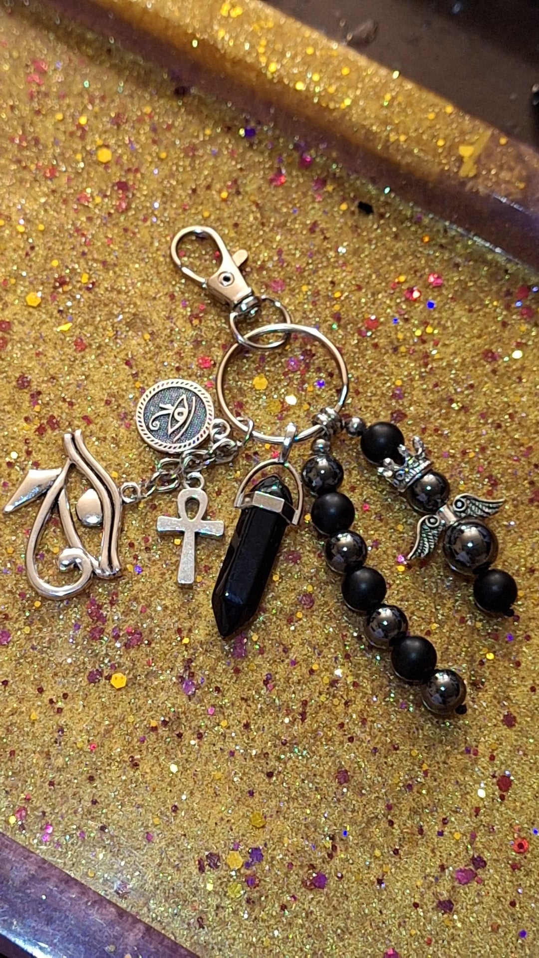 Obsidian Pendant Guardian Double Strand Keybeads