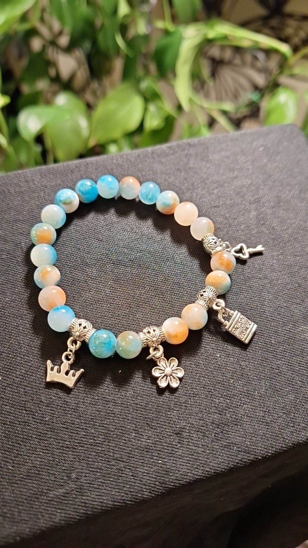 Blue/Orange Jade Charm Bracelet