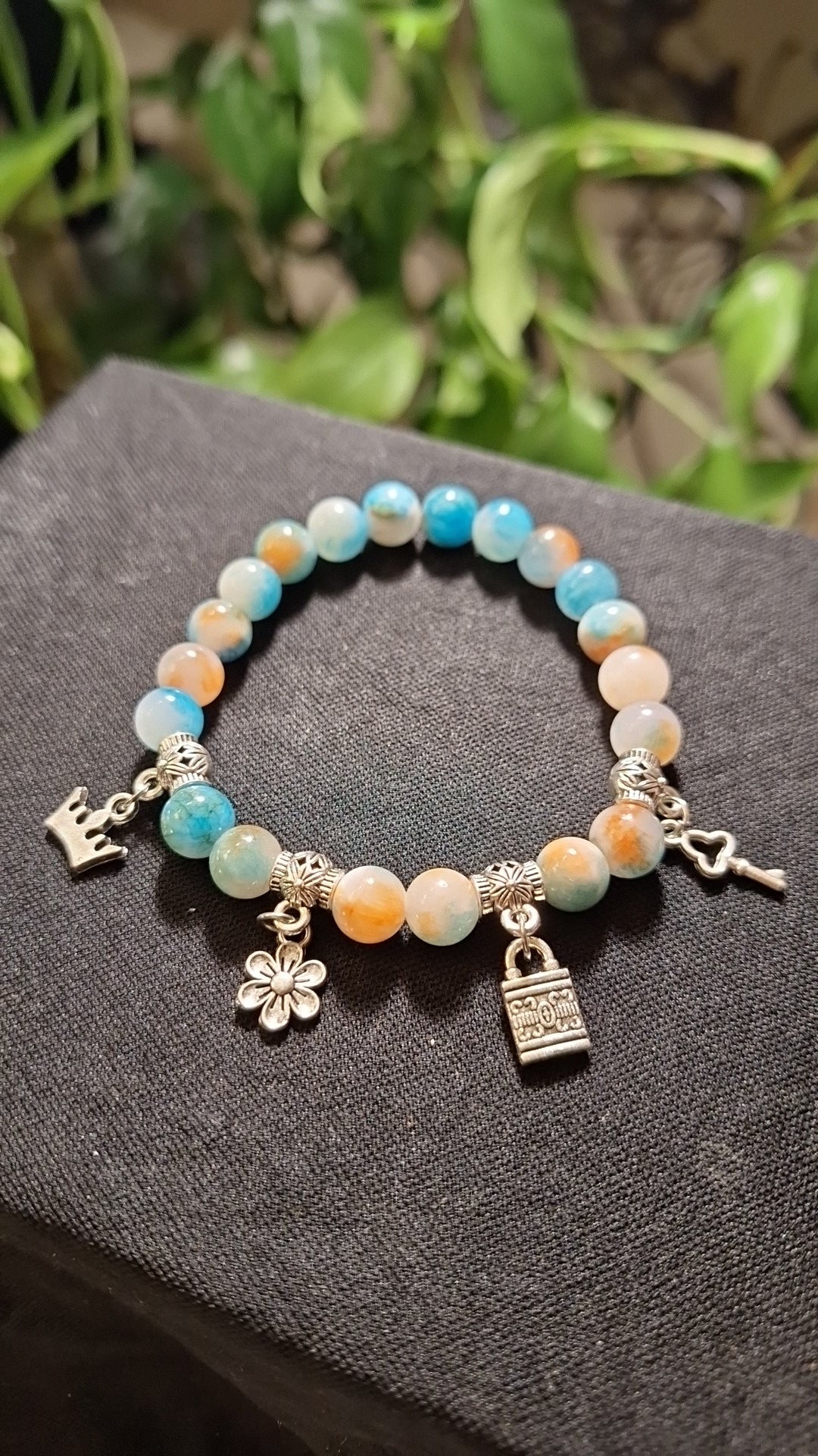 Blue/Orange Jade Charm Bracelet