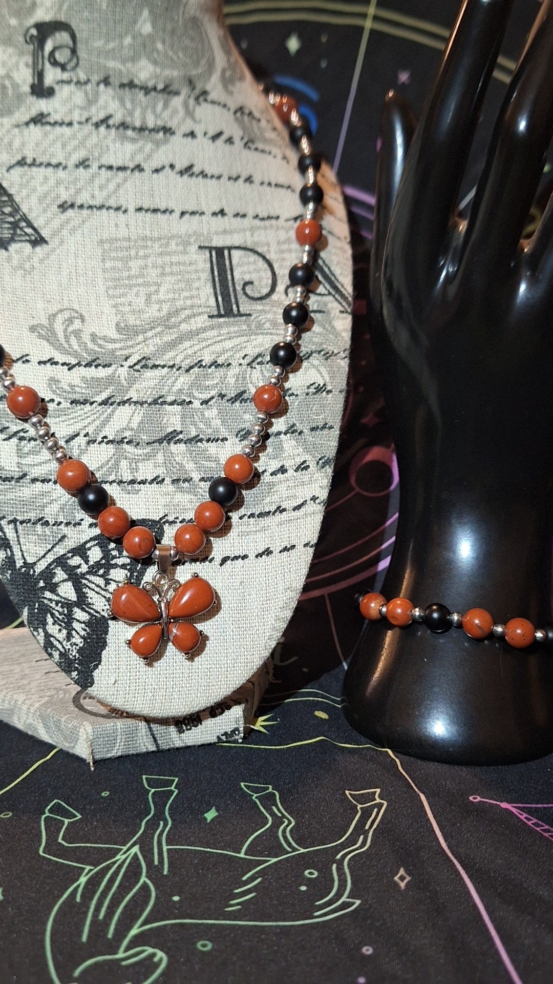 Jasper Butterfly Onyx 2Pc Set With Matching Bracelet