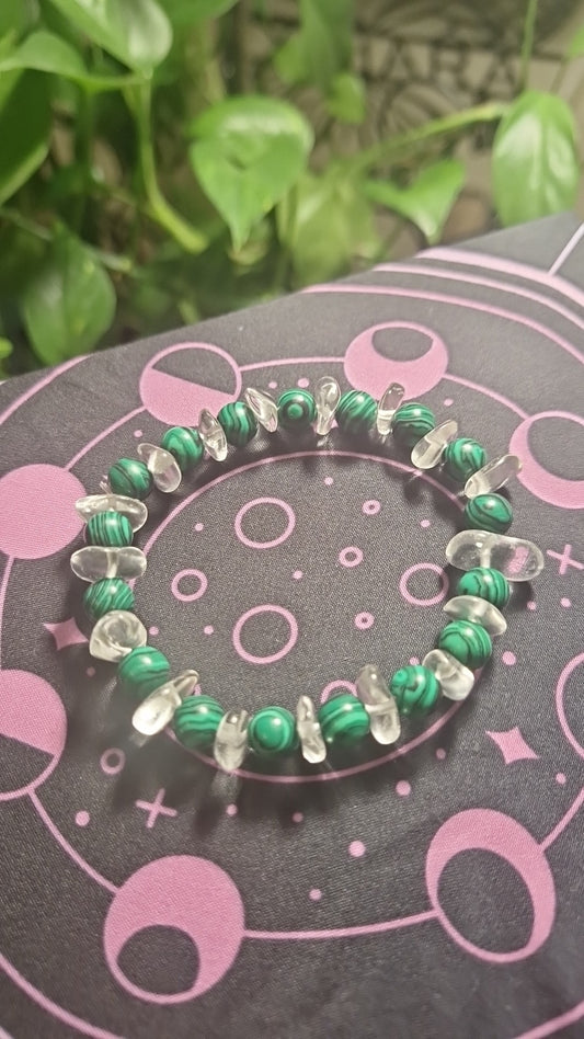 Malachite Quartz Chip Stretch Bracelet