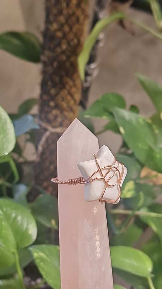 Howlite Star Adjustable Copper Ring
