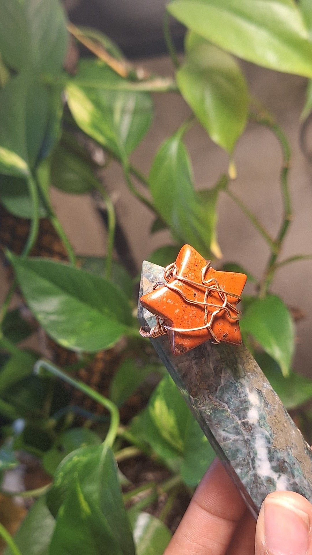 Red Jasper Star Adjustable Coppper Ring
