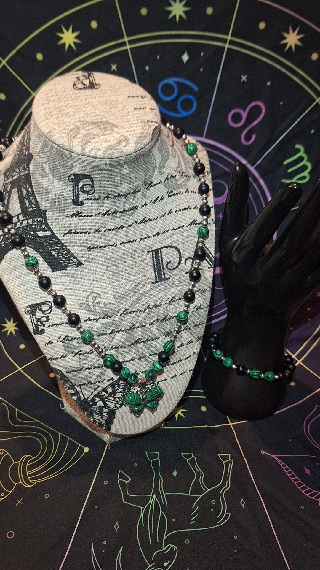 Malachite Butterfly Onyx 2Pc Set With Matching Bracelet
