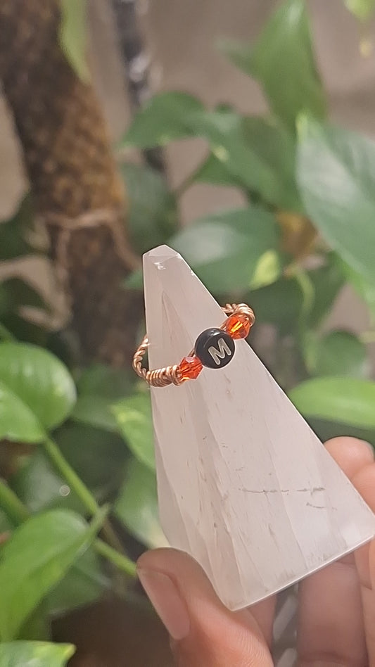 Alphabet "M" Adjustable Ring Red