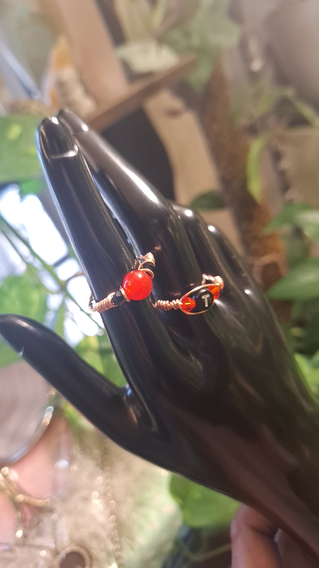 Alphabet Stone 2pc Adjustable Ring Set Carnelian