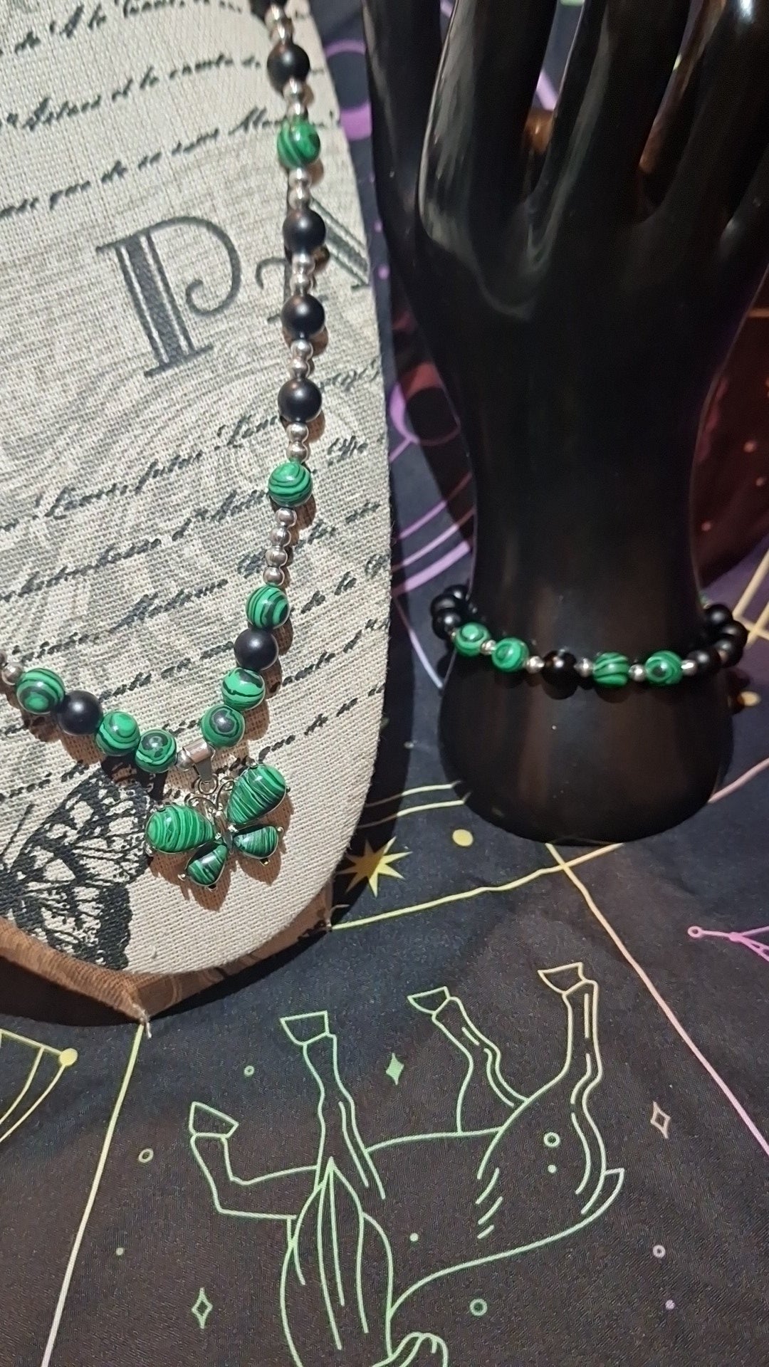 Malachite Butterfly Onyx 2Pc Set With Matching Bracelet