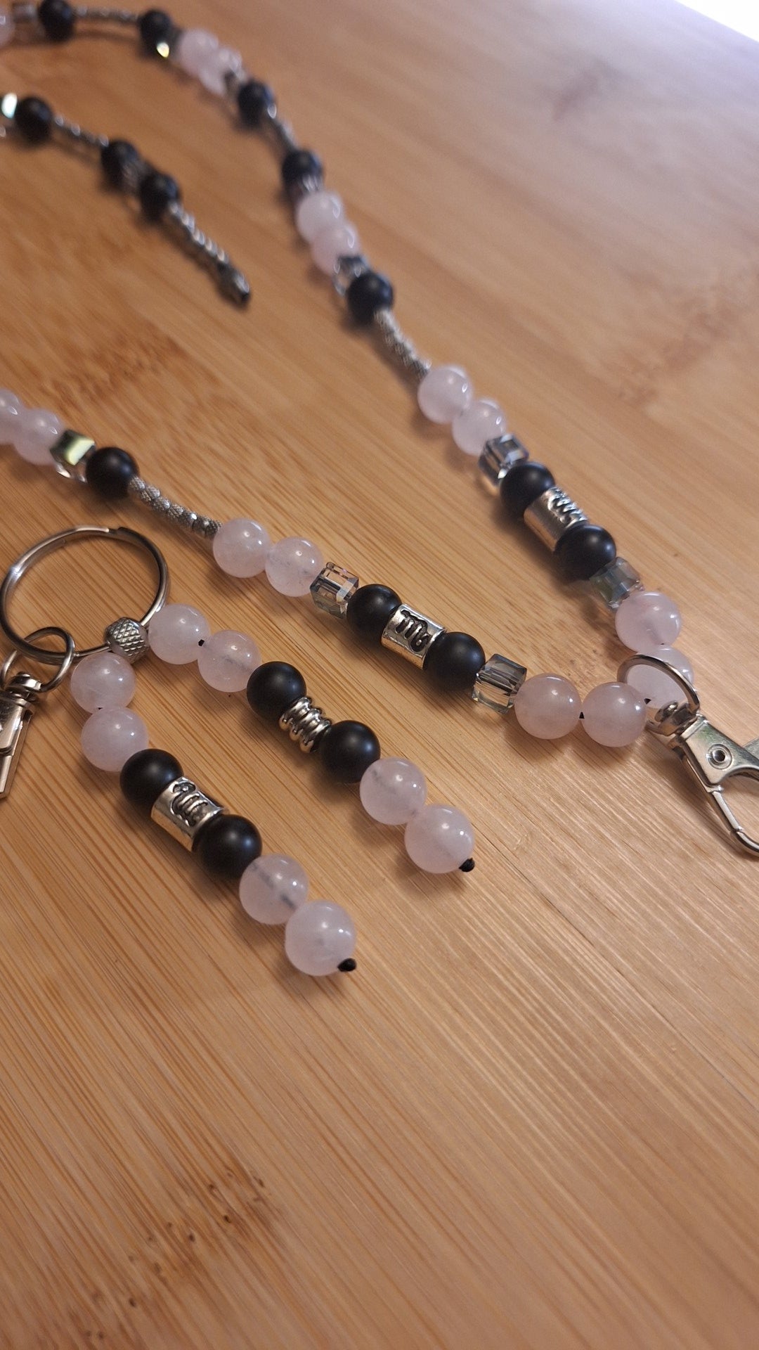 Scorpio Rose Quartz Onyx Lanyard and Keybead 2pc Set