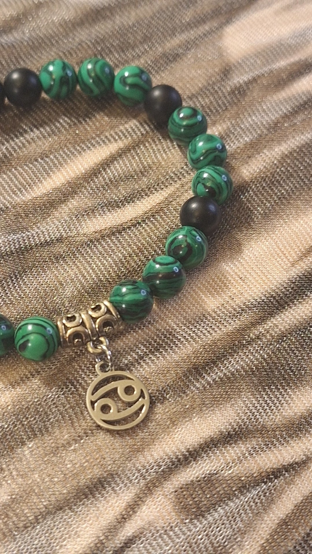 Cancer Malachite and Onyx Stretch Bracelet