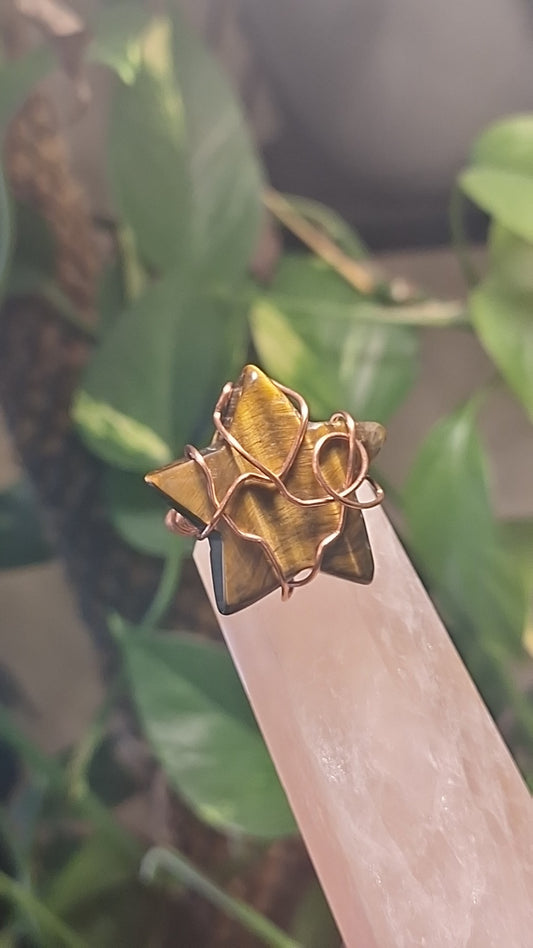 Tiger Eye Star Adjustable Copper Ring