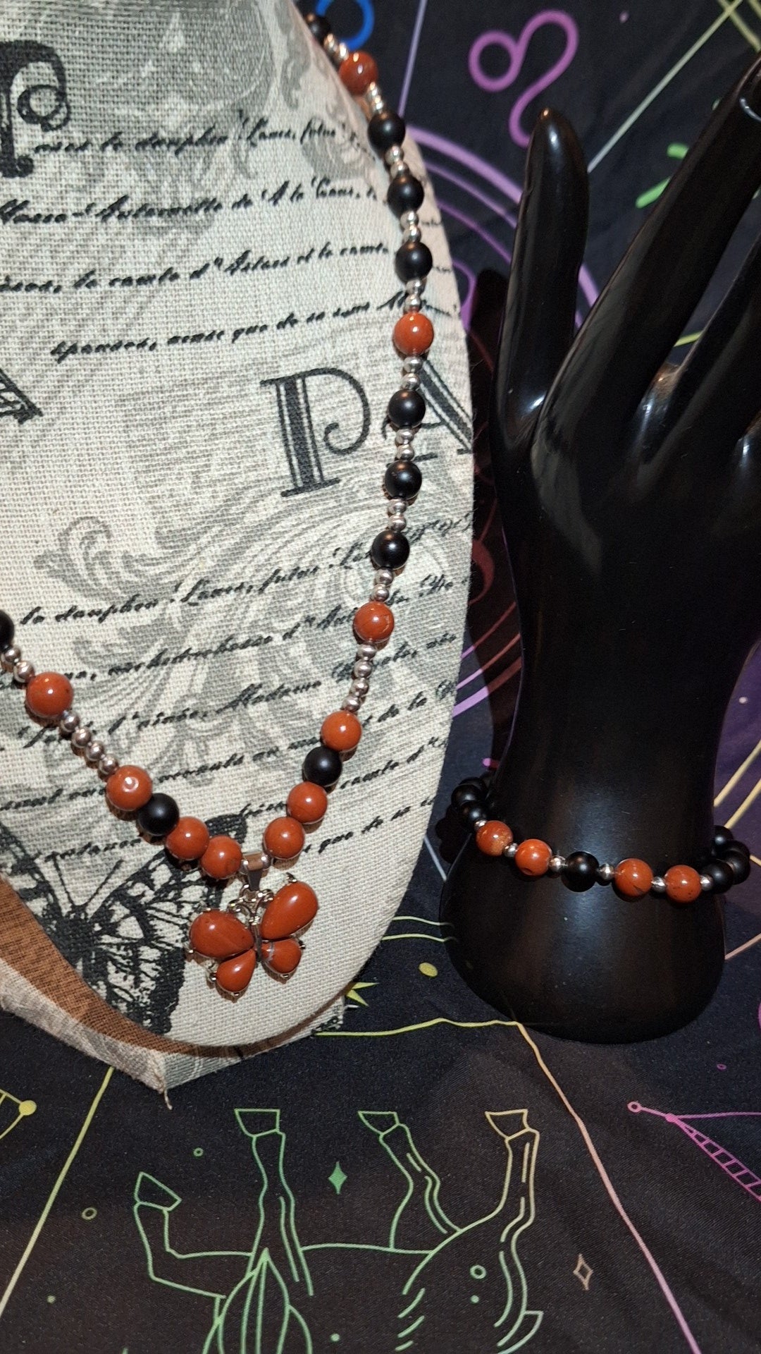 Jasper Butterfly Onyx 2Pc Set With Matching Bracelet