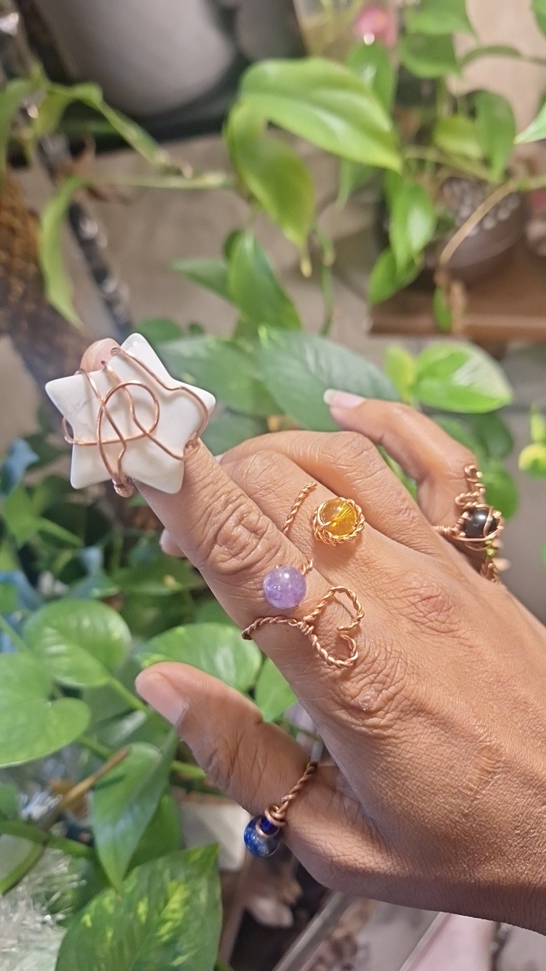 Howlite Star Adjustable Copper Ring