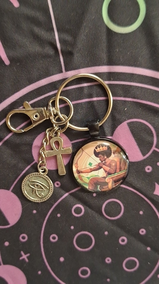 Sagittarius Brown Green Bezel Keychains