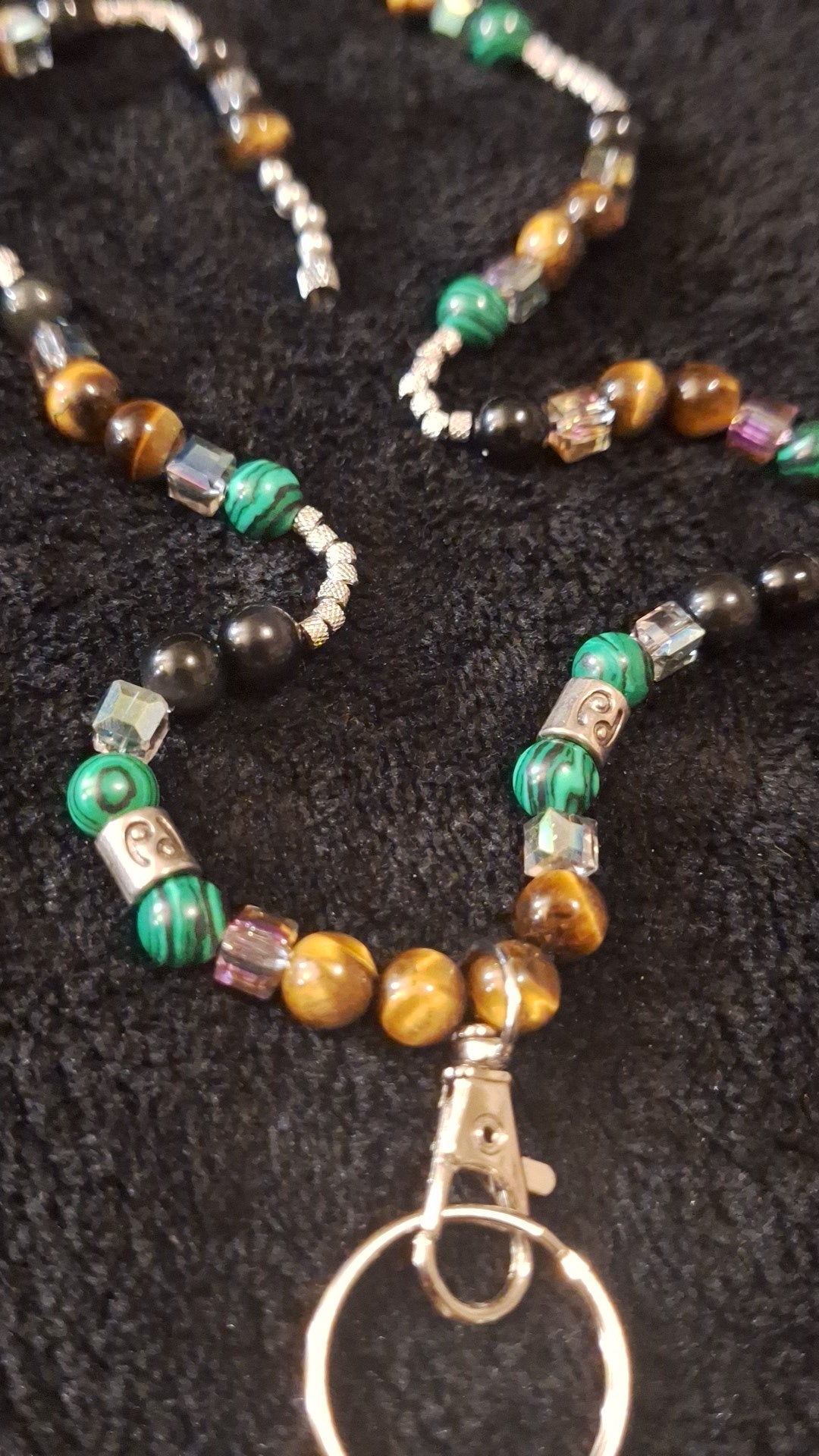 Cancer Lanyard - Malachite, Tiger Eye, Obsidian