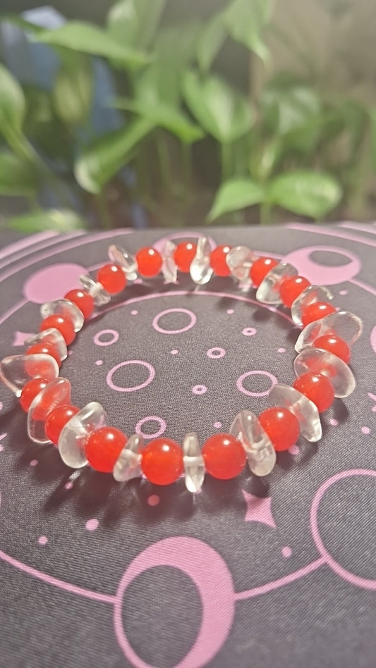 Carnelian Quartz Chip Stretch Bracelet