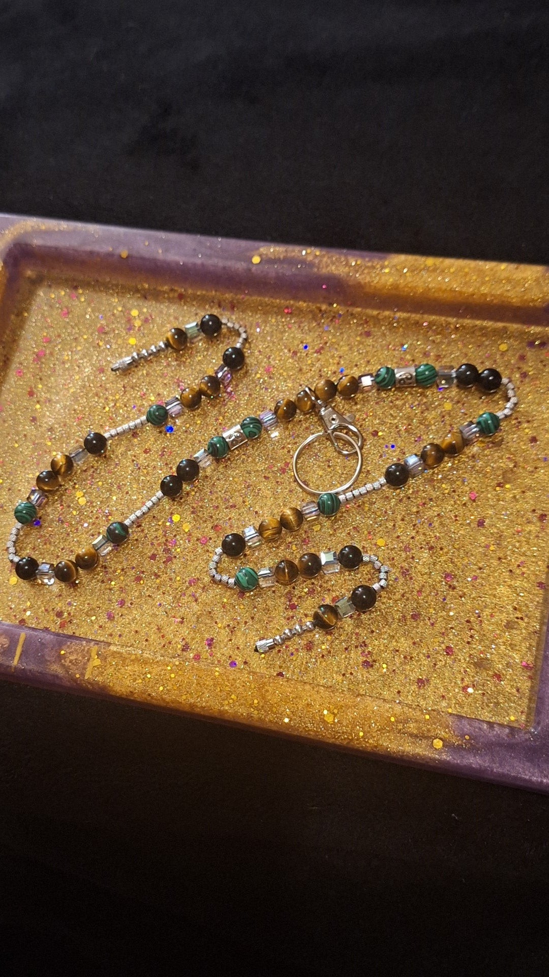 Cancer Lanyard - Malachite, Tiger Eye, Obsidian
