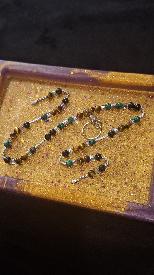 Cancer Lanyard - Malachite, Tiger Eye, Obsidian