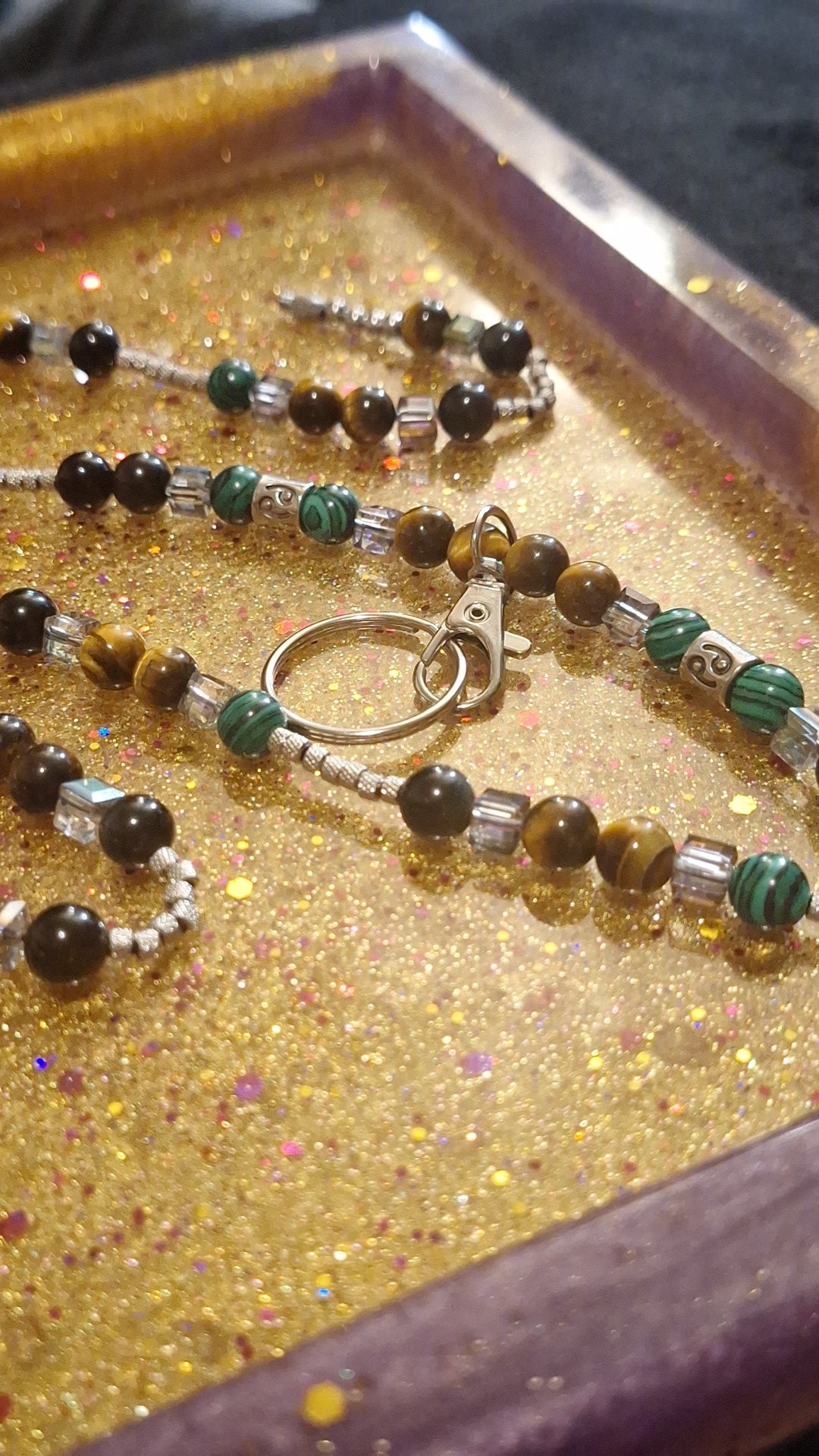 Cancer Lanyard - Malachite, Tiger Eye, Obsidian