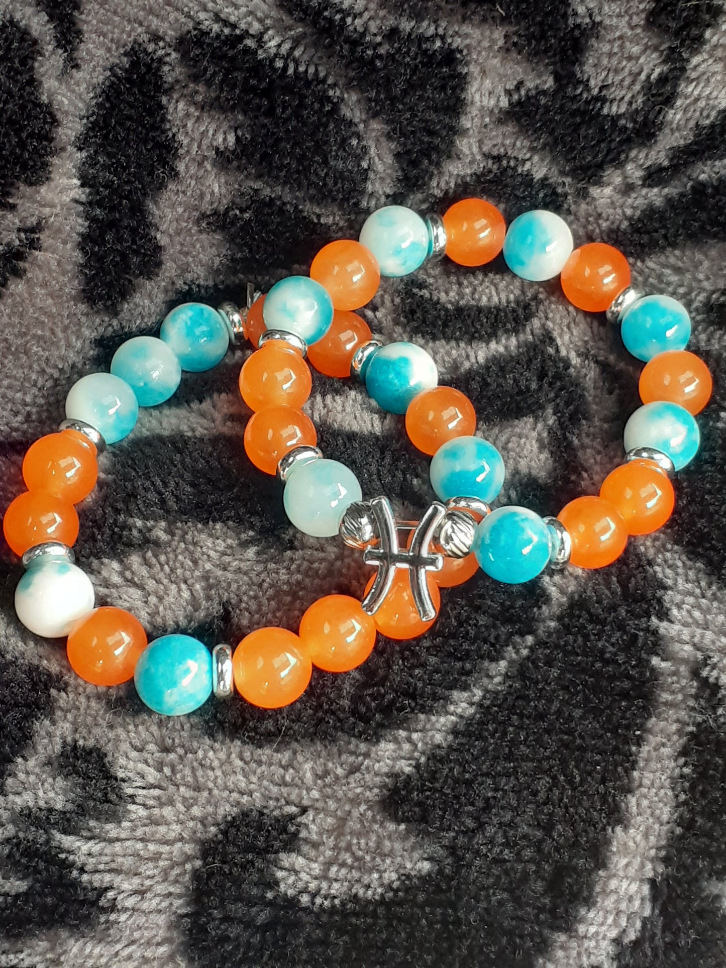 Orange Agate Kids Pisces Stretch Bracelet Set